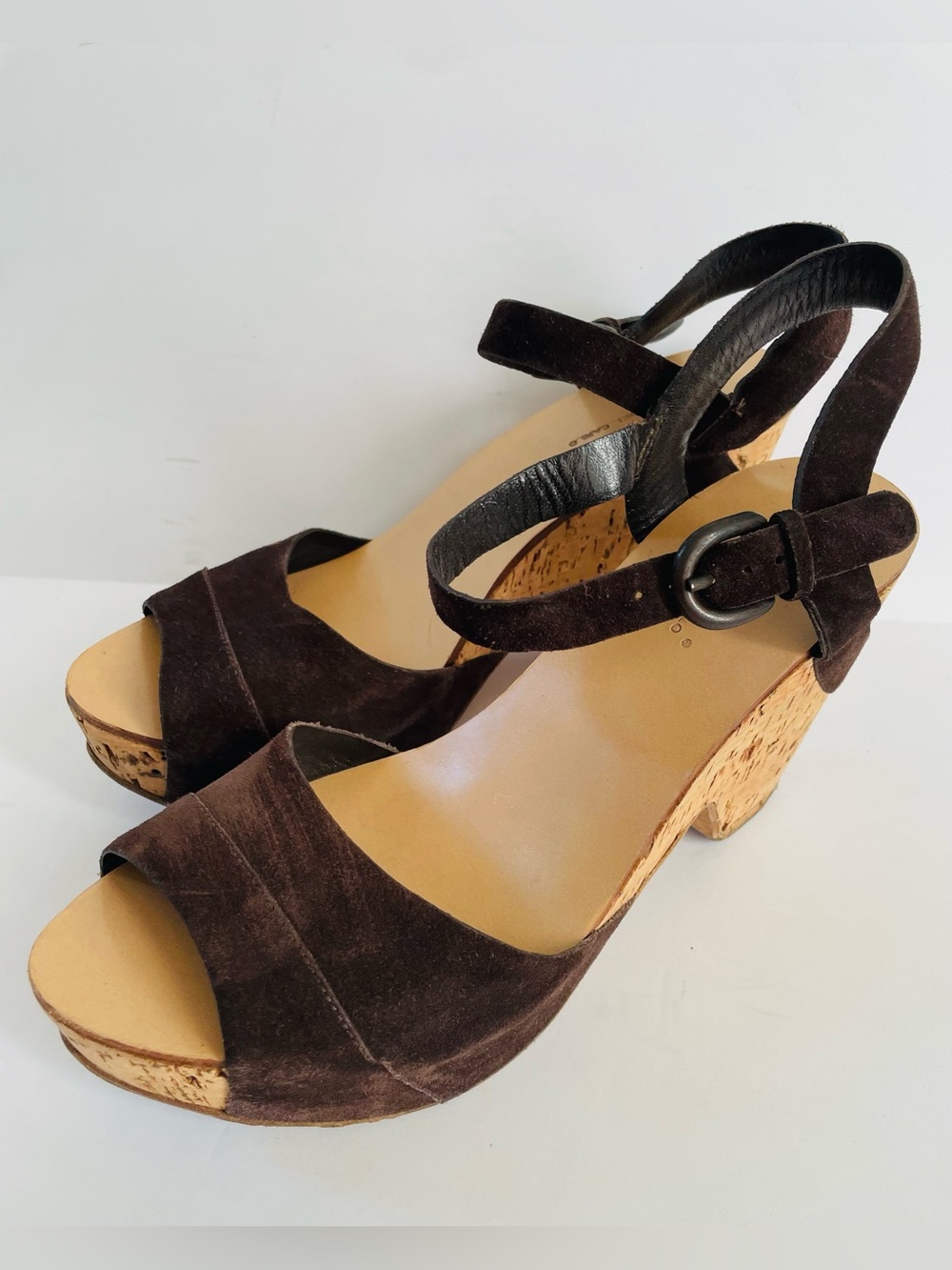 Roberto Del Carlo Brown Suede Slingback Ankle Strap Cork  Sandals EU 39.5 8.5